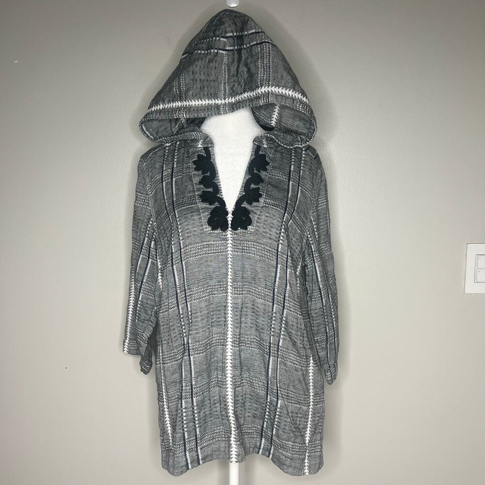 Tommy Bahama Black Woven Hoodie Tunic Top Cover-Up Sz M. Cotton Women's Pullover